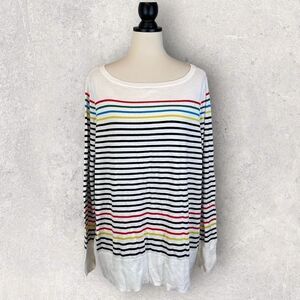 Halogen Sweater White Rainbow Stripe Pima Cotton, New w/ Tags, Size 3X